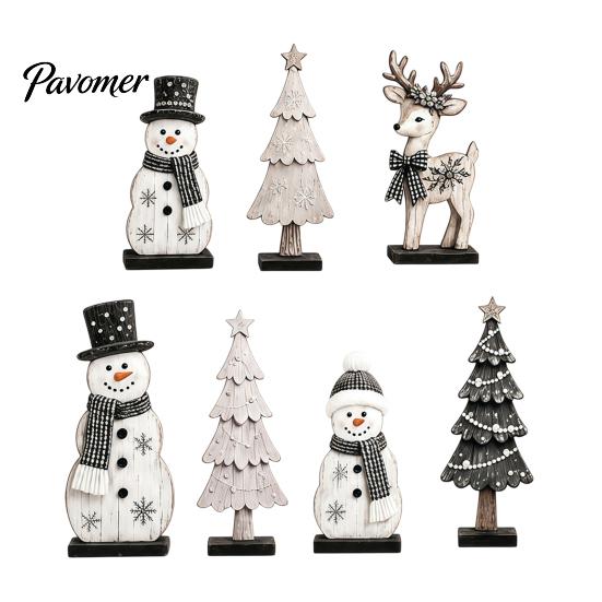 Handcrafted Holiday Gift Ideas 7Pcs Christmas Wooden Tabletop Ornaments, Snowman Tree Reindeer Tiered Tray Table Centerpieces Decor for Mantel, Rustic