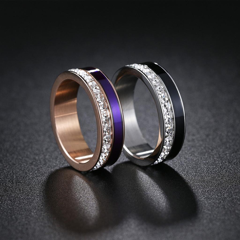 New European and American Style Jewelry Inlaid Square Drop Oil Titanium Steel Couple Ring 6mm Wide