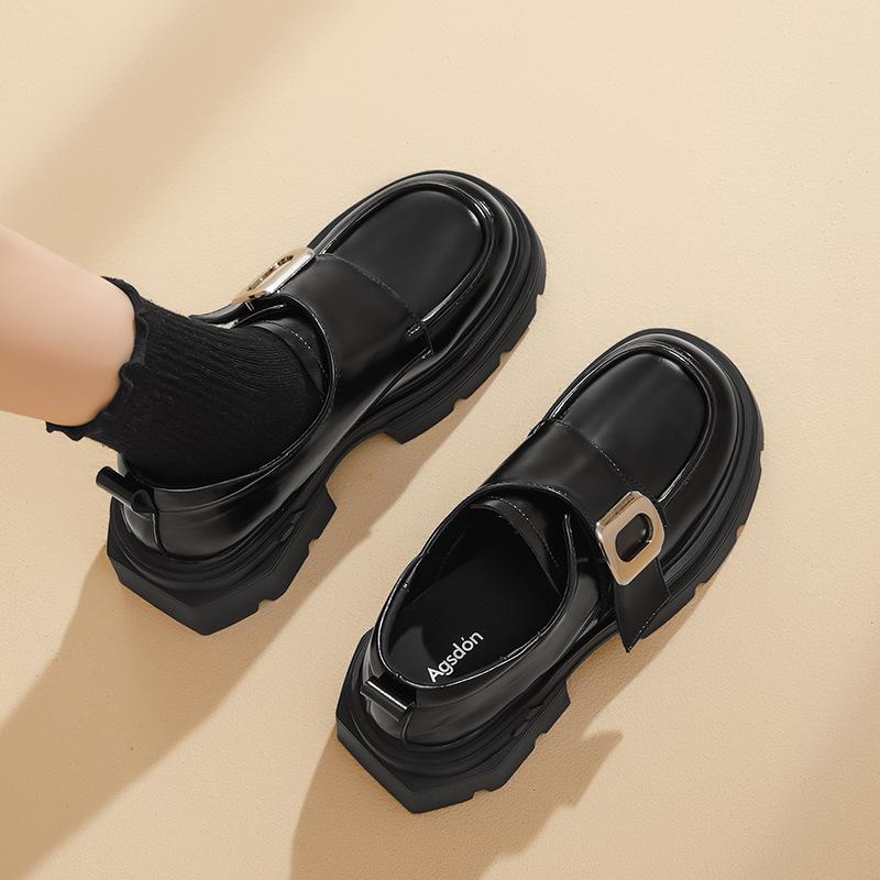 Platform year autumn and winter new retro British college style black jk small leather shoes