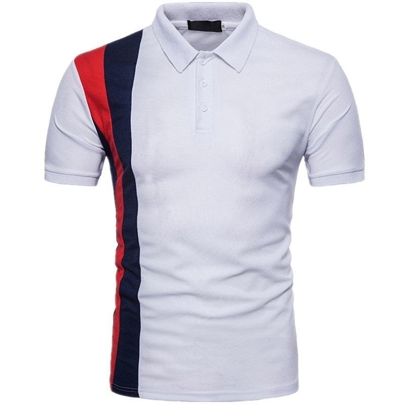 Men's New Lapel Short Sleeve Polo Patchwork T-Shirt Top