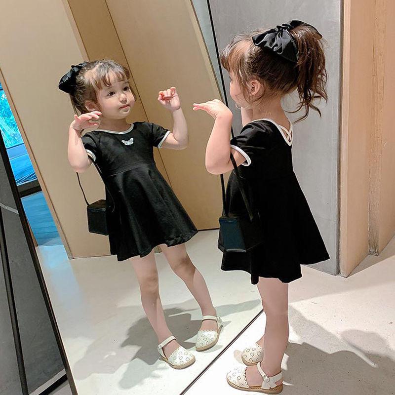 2025 Summer Girls' Orange Princess Dress - Short Sleeve, Solid Color, Korean Style