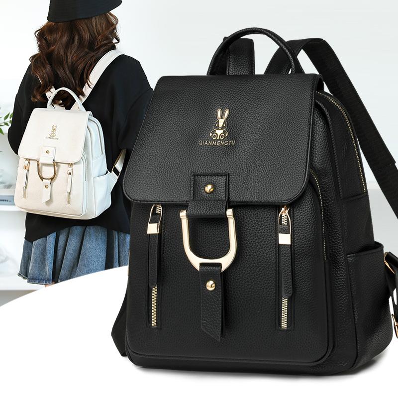 Women's Soft Leather Backpack Solid Color Travel Backpack