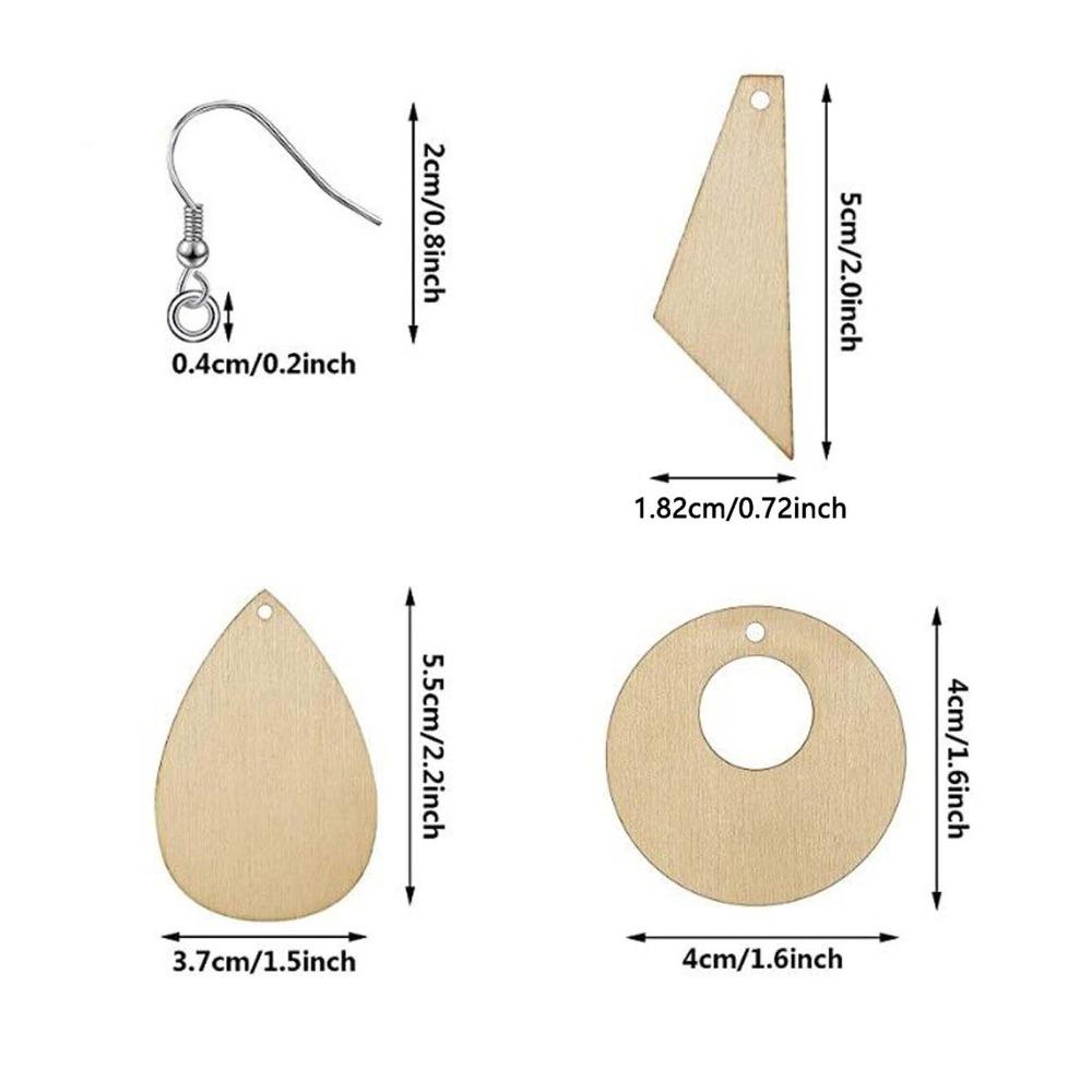 60PCS Wood Handmade DIY Wood Wooden Earrings Round Teardrop DIY Earrings 3 Sizes Tapered Unfinished Pendants DIY Craft