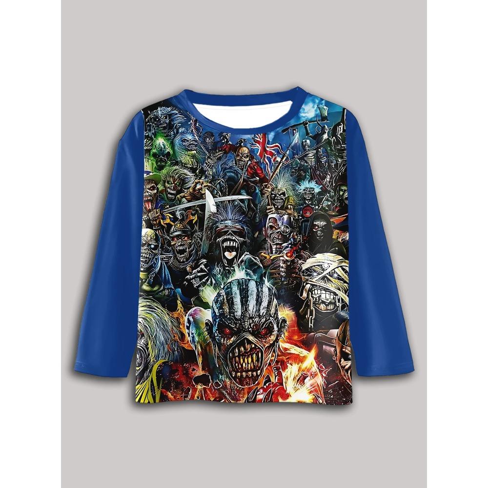 

3D Принт Горячие Девы Группа I-irons Футболка Длинный Рукав Весенне-Осенняя Одежда Повседневная Круглый Вырез Детские Мальчиковые Футболки 170