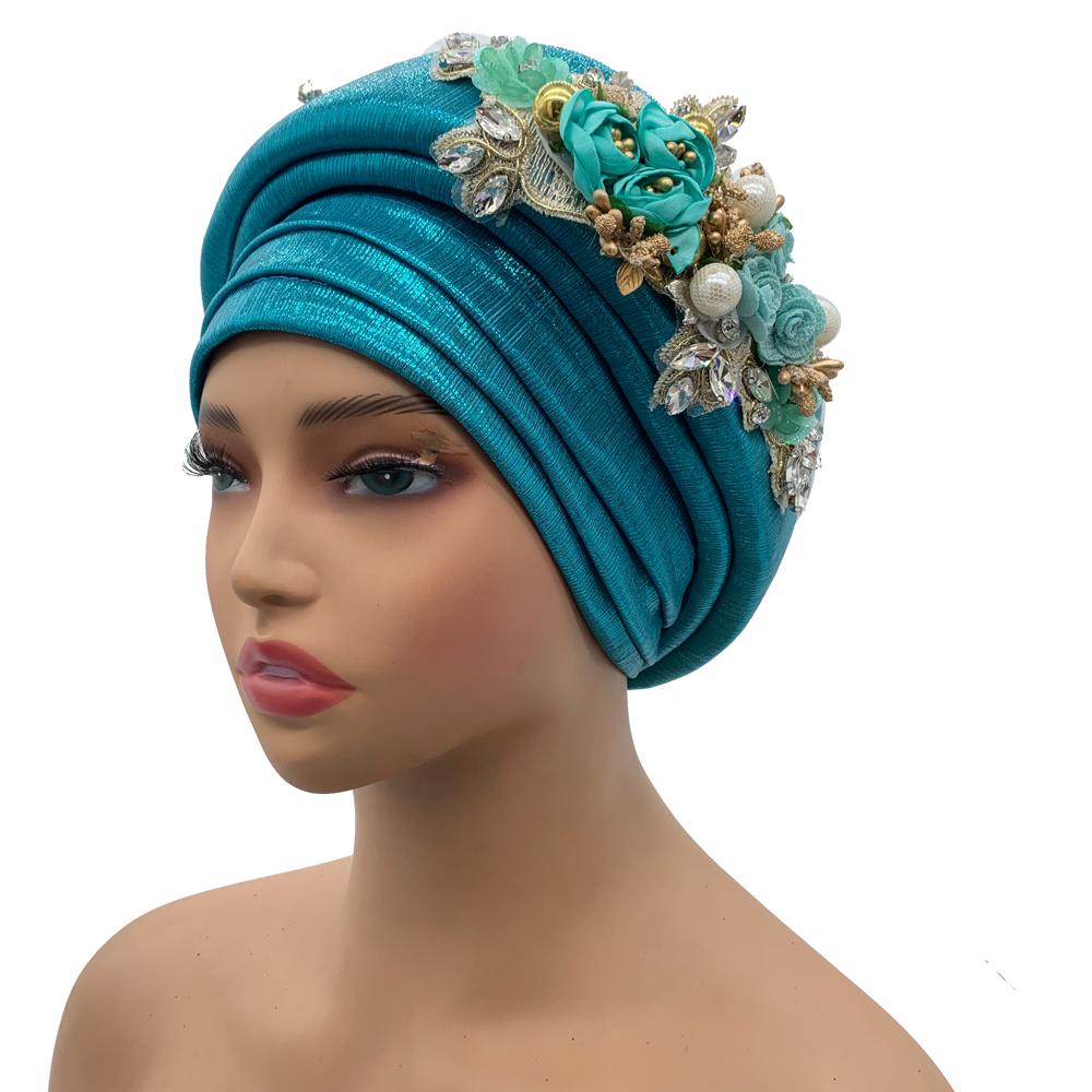 Exquisite Bouquet African Women'S Turban Cap Ready To Wear Nigeria Auto Gele Headtie Female Fashion Head Wraps Turbante Mujer