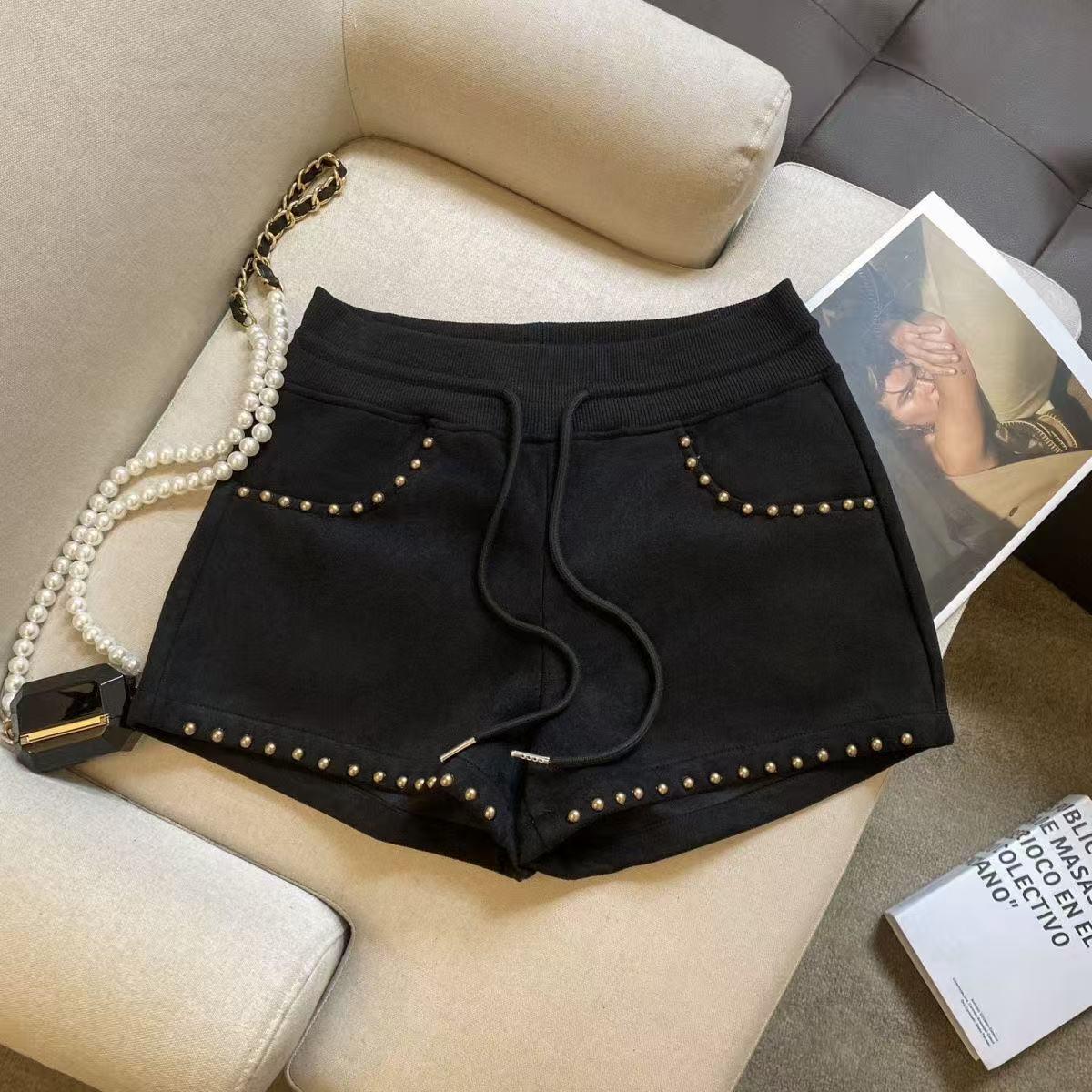 

2026 High Waist Slimming A-line Hot Pants for Women: American Retro Niche Casual Shorts S (80-92 jin) чёрный