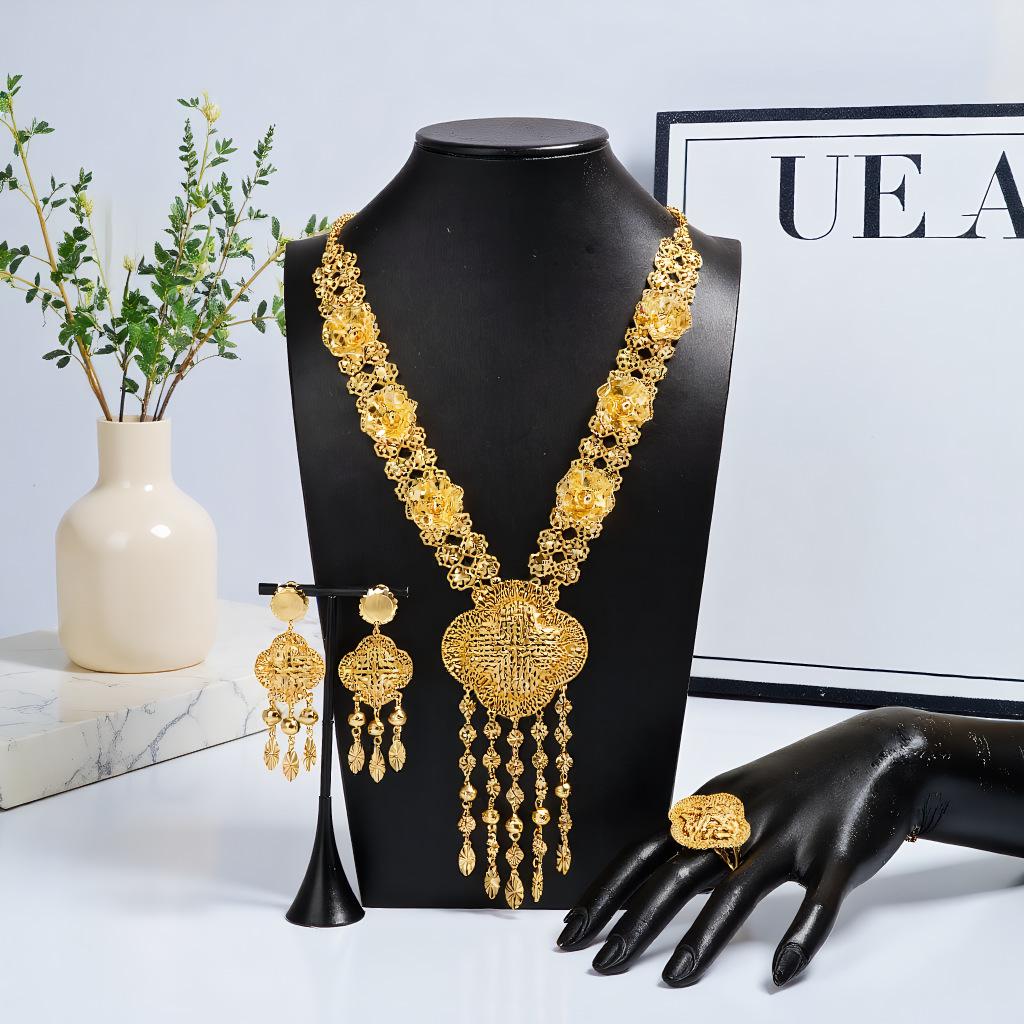 Luxury Vintage Floral Tassel Necklace, Earrings & Ring Set from Dubai