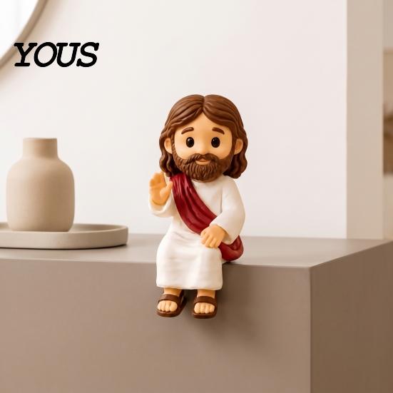 Stylish Tabletop Decorations Cute Praying Jesus Resin Figurine, Blessing Character Desktop Statue, Special Gifts for Further Education Religious