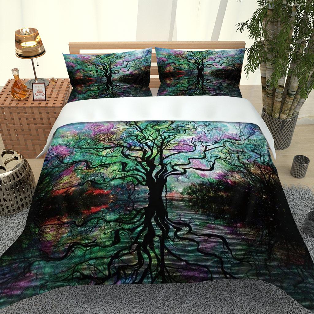 Double Sheets Set 3 Pieces 3D Plants Trees Full Queen Bed Set Duvet Cover Set King Size Bedding Set For Kids Boys Quilt Cove