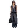 Summer Ruffle 2 Piece Sets for Women Sleeveless V Neck Tank Top And Wide Leg Pants Sets Casual Loose Loungewear Outfits