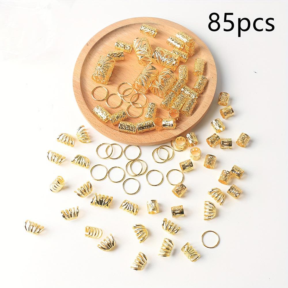 85 шт. Полые кольца для волос, бусины для дредов, кольца-клипсы для плетения волос, украшения/аксессуары для дредов, металлические манжеты для плетения волос