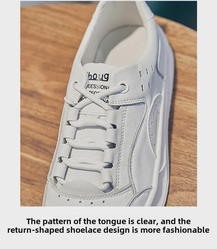 2025 Women's Flat White Leather Lace-Up Casual Sneakers: Comfortable & Simple for Spring