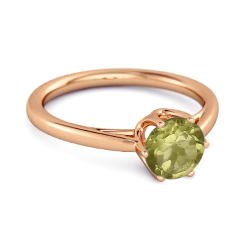 Peridot Minimalist Solitaire Ring - Sterling Silver Rose Gold Vermeil