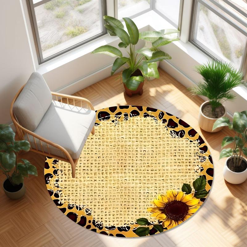 

Cute Highland Cow Sunflower Round Carpet Farmhouse Living Room Bedroom Home Floor Decor Mat Soft Non-slip Circle Rug 100cm