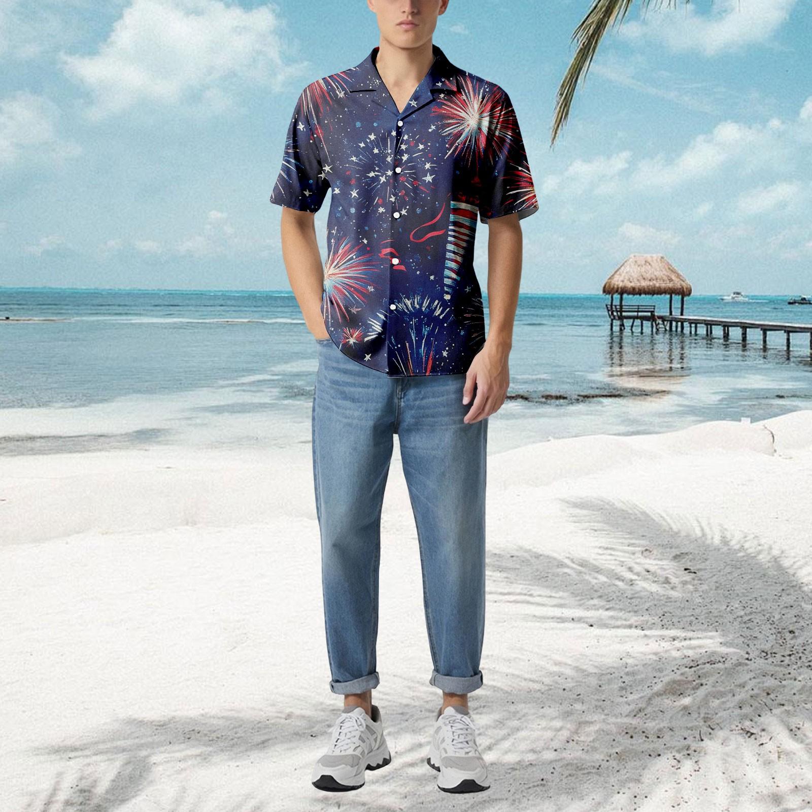 

Мужская повседневная свободная рубашка с короткими рукавами, модная рубашка с принтом, топ M тёмно-синий