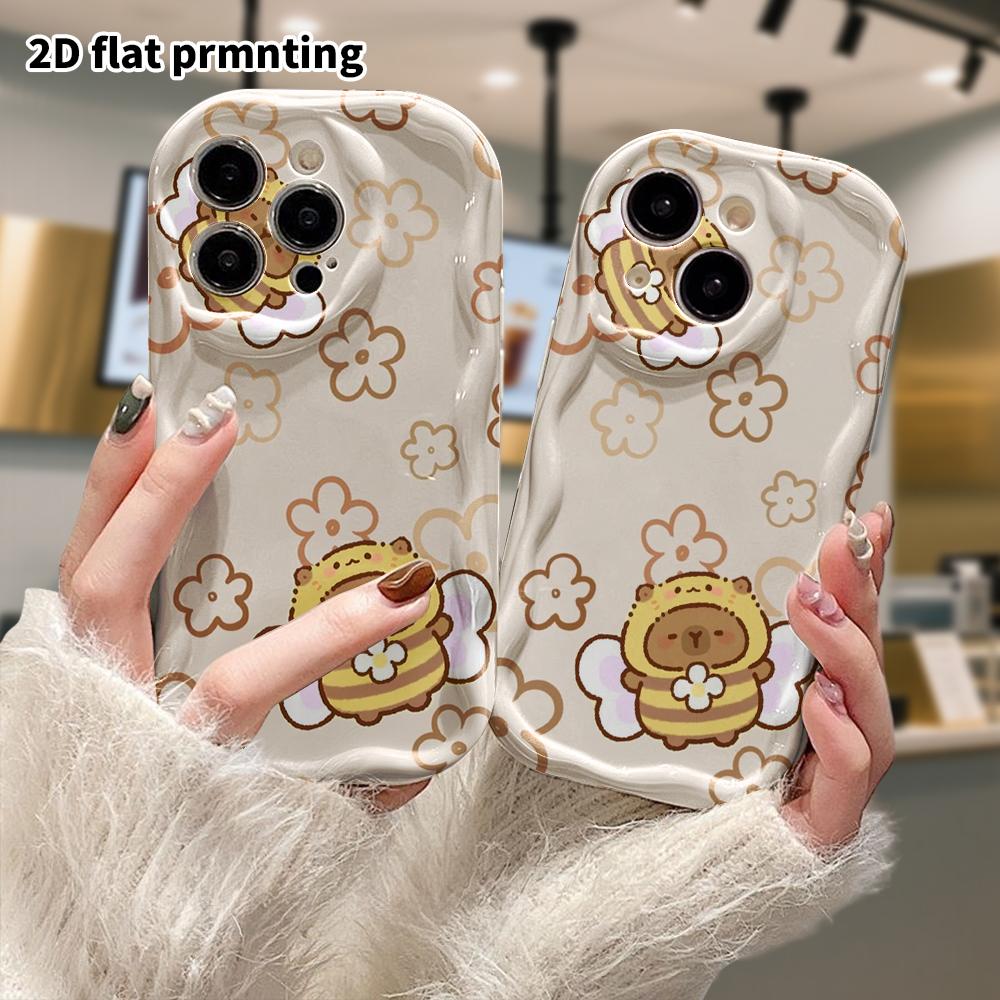 Phone Case: 2D Flat Design Suitable for iPhone 18 17 16 15 14 13 Pro Protective Case, Bee and Capybara Pattern, Perfect Christmas and Halloween Holida