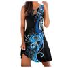 Fashion Women Summer  Print Hollow Out Sleeveless Loose  Mid Dresses