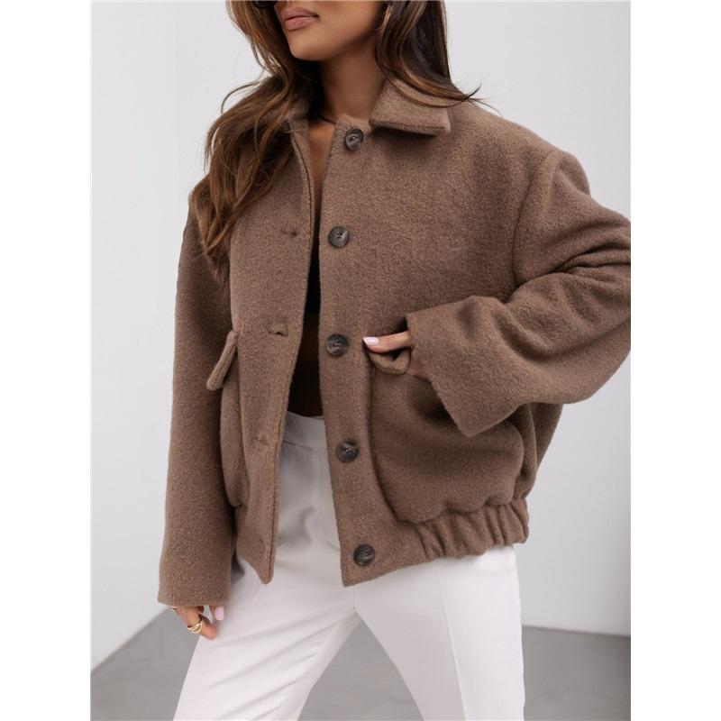 Womens Wool Coat Solid Color Pocket Breast Fashion New