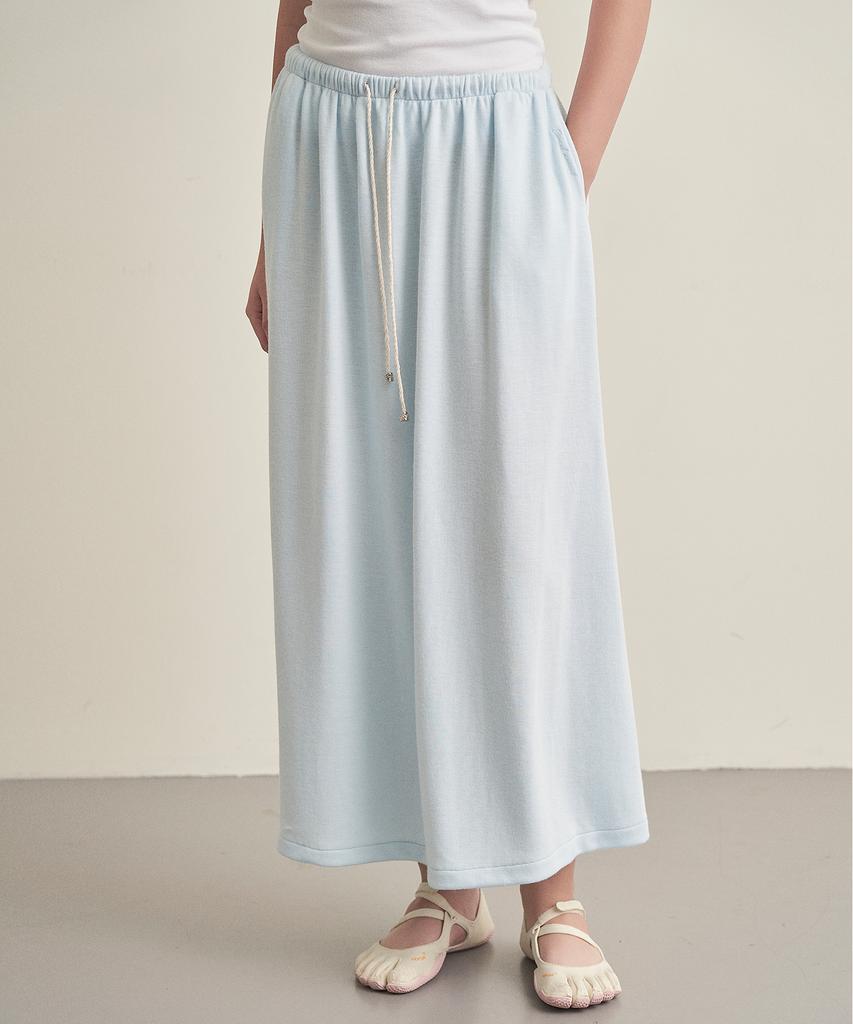 Iteoneolmomeonteu Soft Knit Touch Drawstring Long Skirt _ Sky Blue