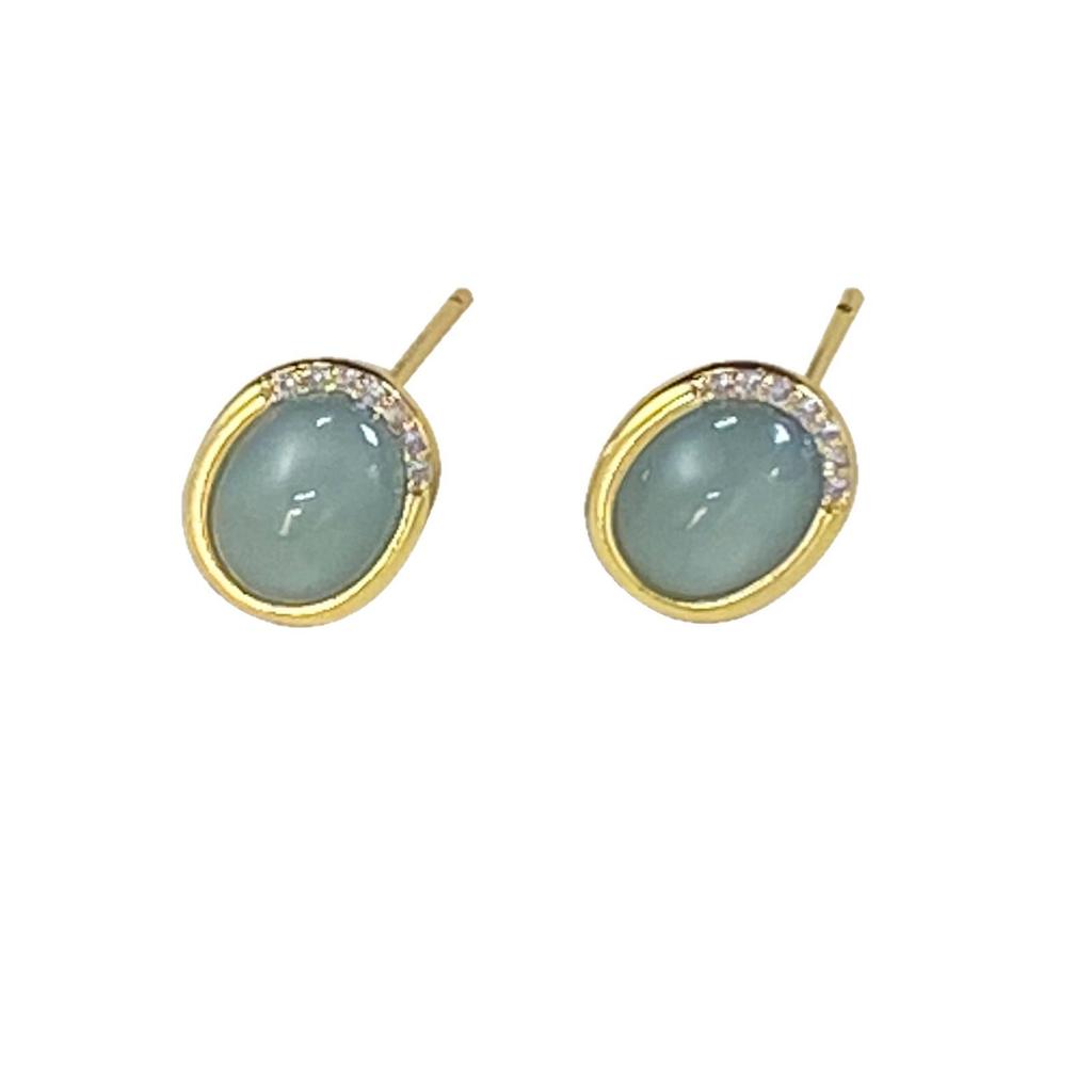 Elegant Jade Blue Water Drop Earrings - Minimalist Gold-Plated Design for Women
