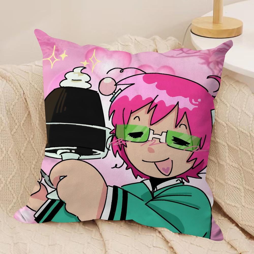 Anime S-SaikiS K Cushion Cover Silky Short Plush Sofa Pillow Cover Hidden Zipper Soft Dustproof Case for Home Decor