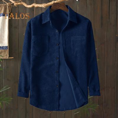 Heren Corduroy Overhemd Omgeslagen Kraag Enkelrijs Effen Kleur Losse Cardigan Retro Stijl Middellange Lengte Met Borstzakken Top Voor Dagelijks Gebruik Woon-werkverkeer