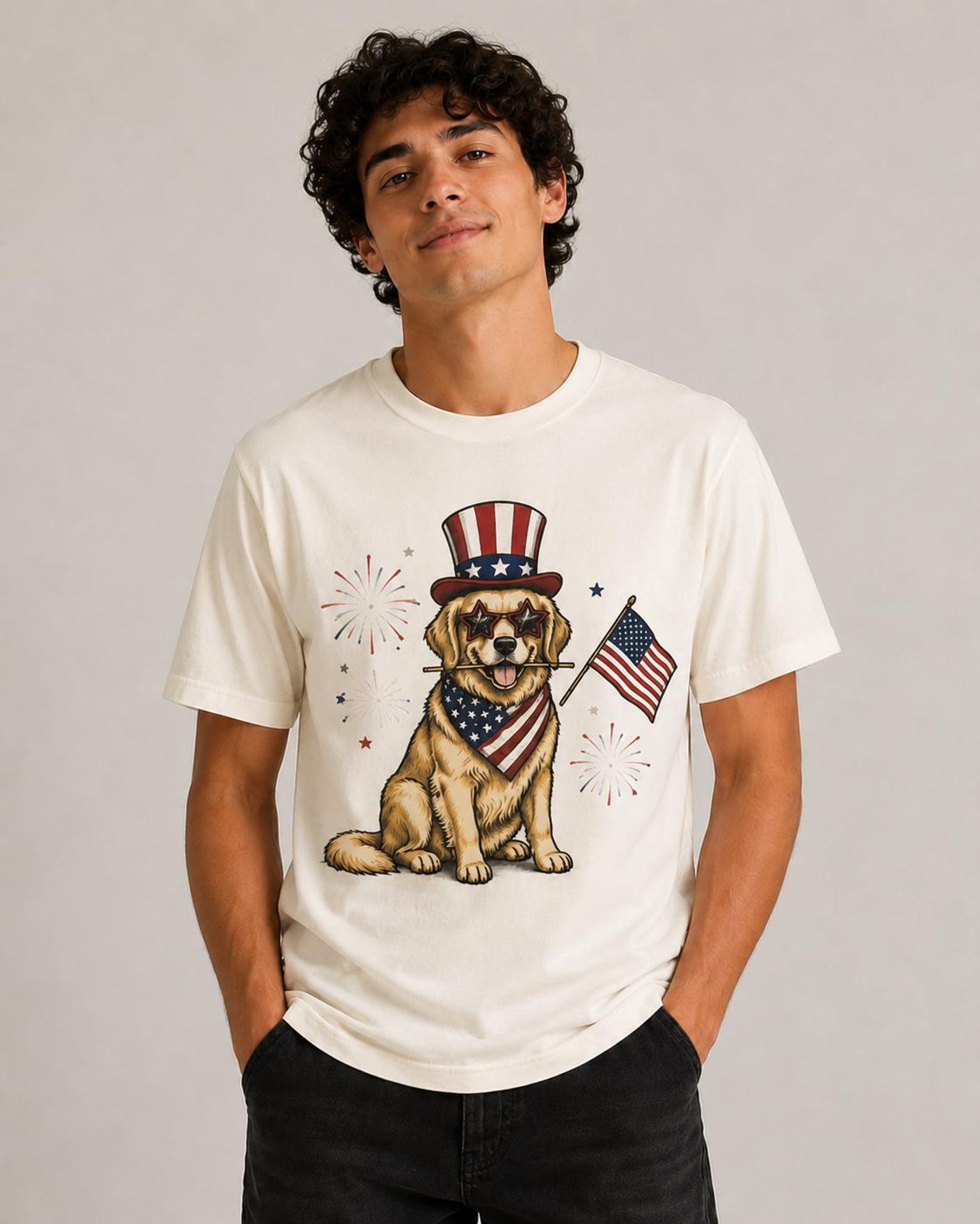 Patriotic Golden Retriever holding American Flag T-Shirt | Fourth of July 4XL