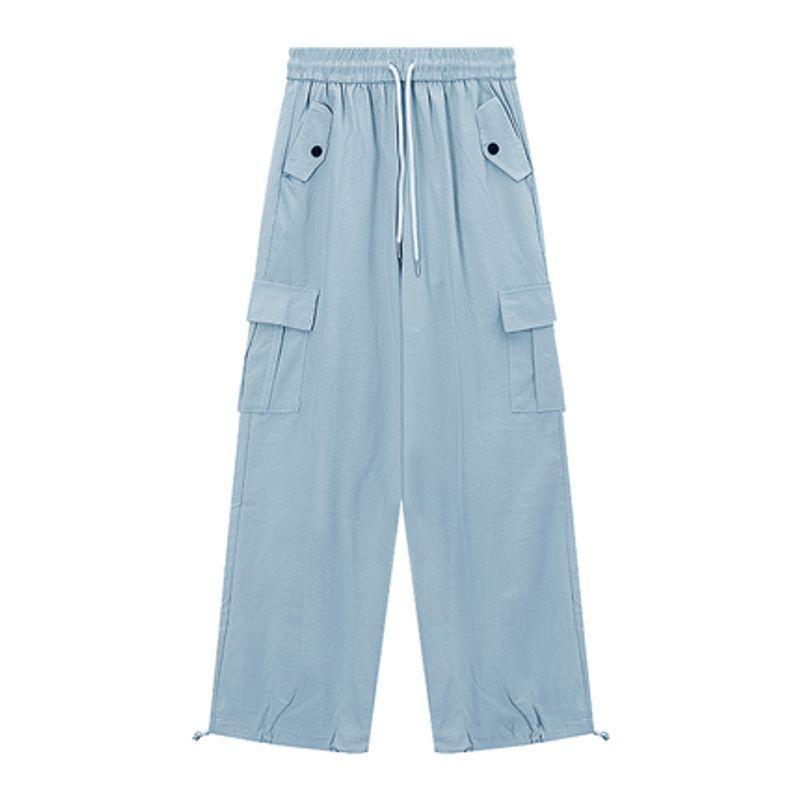 

American Style Sexy Cargo Pants Casual Pants Women s Autumn High Waist Drawstring Loose Loose Pants Straight-leg Mop Pants Length Pants Blue 2XL