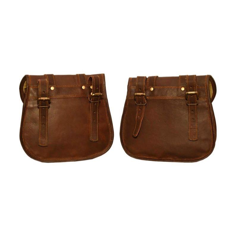 Handmade Goat Leather Motorcycle Saddlebags Vintage Biker Panniers - 2pc Set