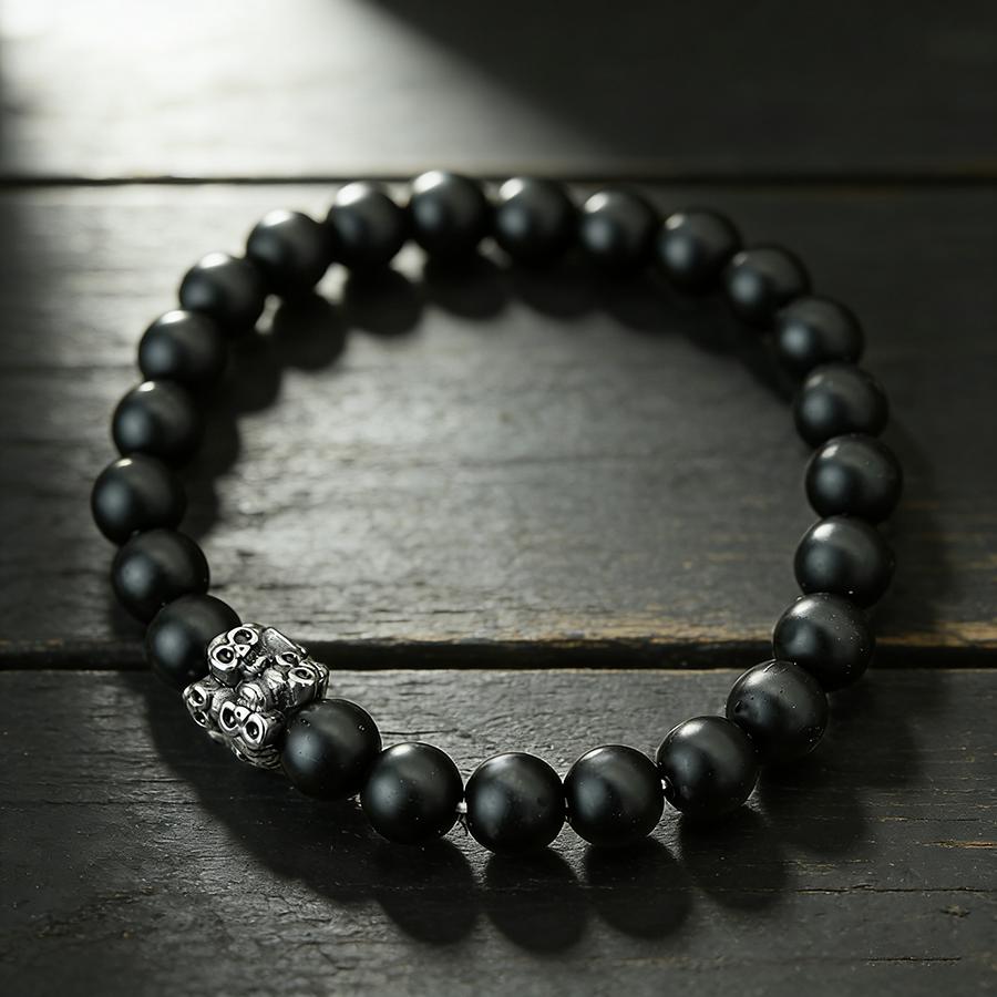 

Noter New Gothic Skull Bracelet For Men Stainless Steel Metal 8mm Lava Howlite Obsidian Strand Braslet Sports Wrist Accessories оникс