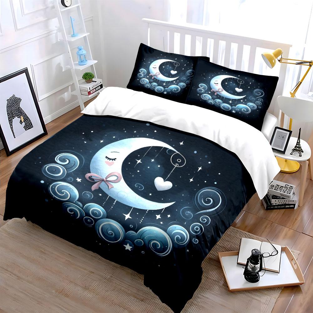 Moon Starry Night Decor Set Soft Comfortable Duvet Cover Bedding Set Included 1*Duvet Cover & 2*Pillowcases, Gift