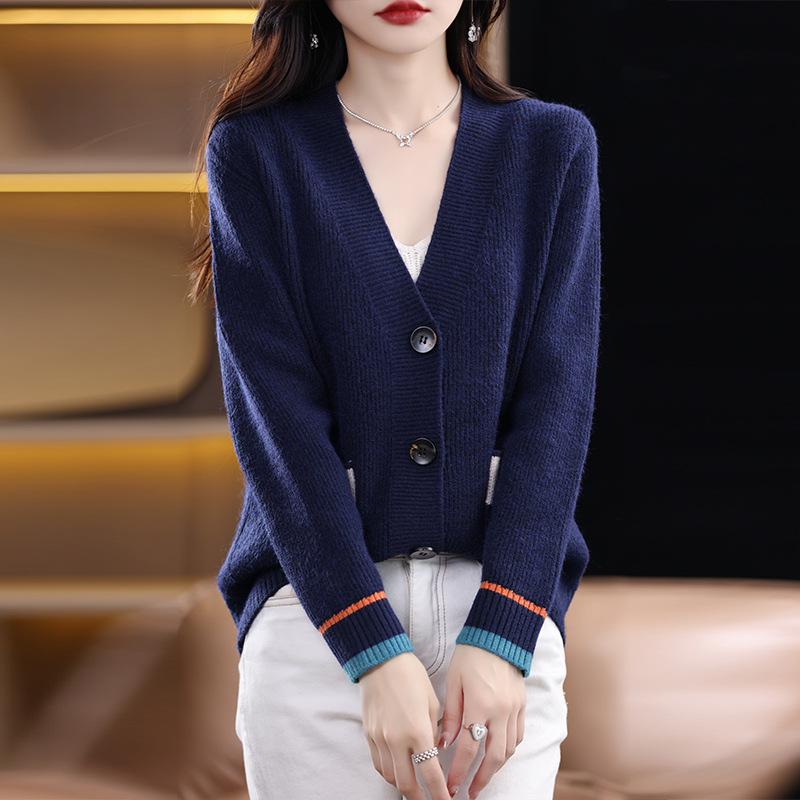 Damen V-Ausschnitt Wollpullover - Leichter Luxus, Vielseitige Freizeitkleidung für Herbst und Winter