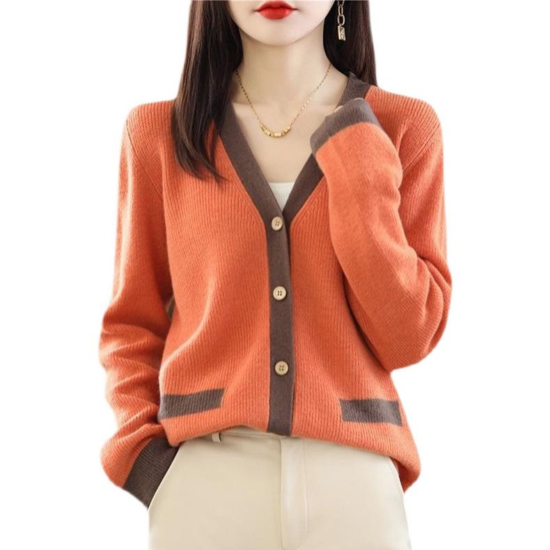 Cardigan tricotat cu gât în V pentru femei, top lejer cu mânecă lungă, toamnă/iarnă