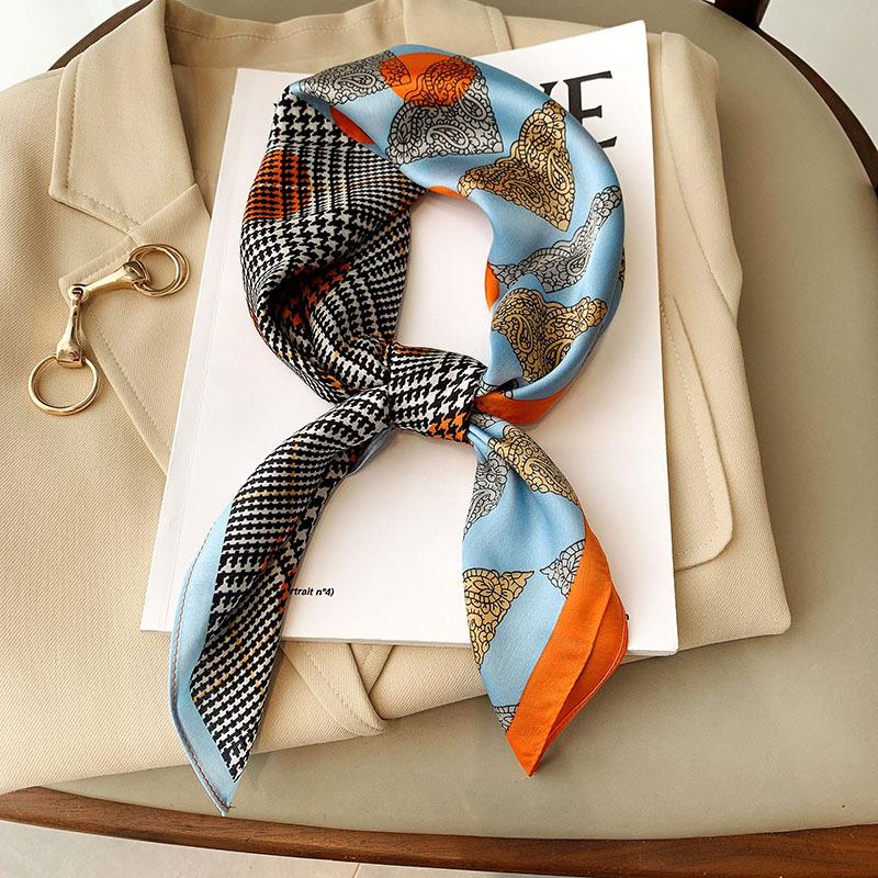 Imitation Silk Korean Style Fashion Square Scarf for Women Clavicle Decoration Small Scarf for Women Retro Simple Small Scarf Headband Tie Bag