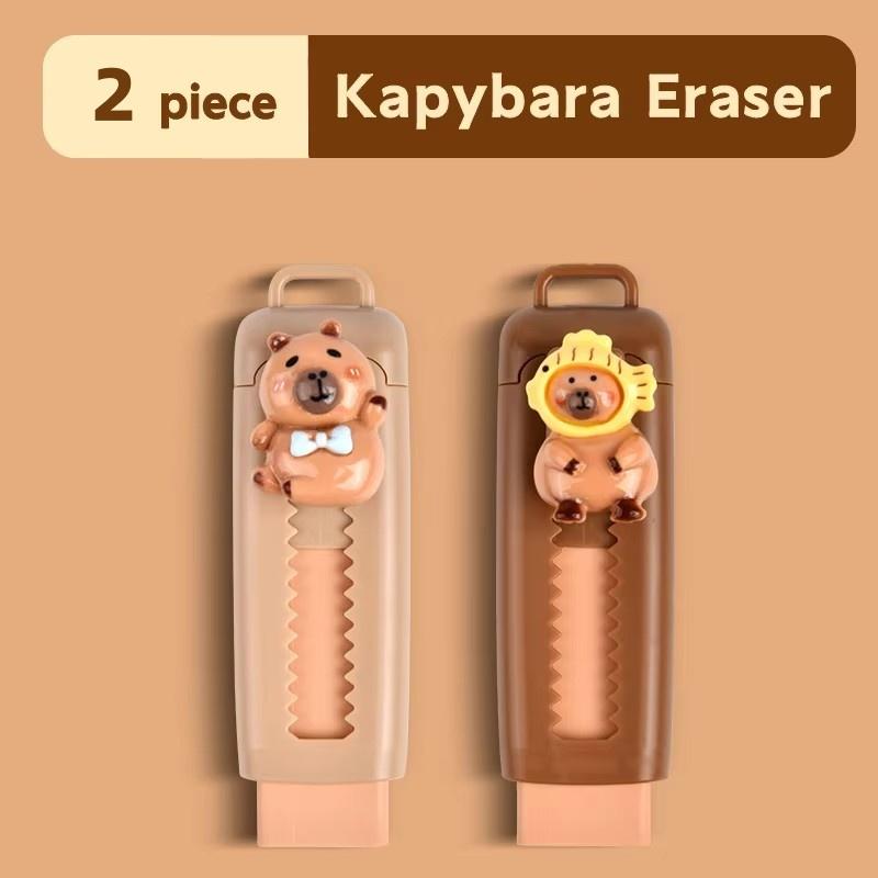 

2Pcs/Set Kawaii Capybara Retractable Rubber Eraser Alter Erase Cute Korean Stationery School Workspace Supplies For Back To School