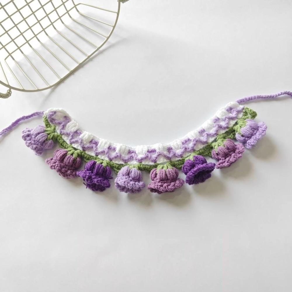 Mode Animaux Colliers Tricotés pour Animaux Fleur Orchidée Cloche Patchwork Doux Crochet Colliers pour Animaux à Lacets Bavette Salive pour Chiens