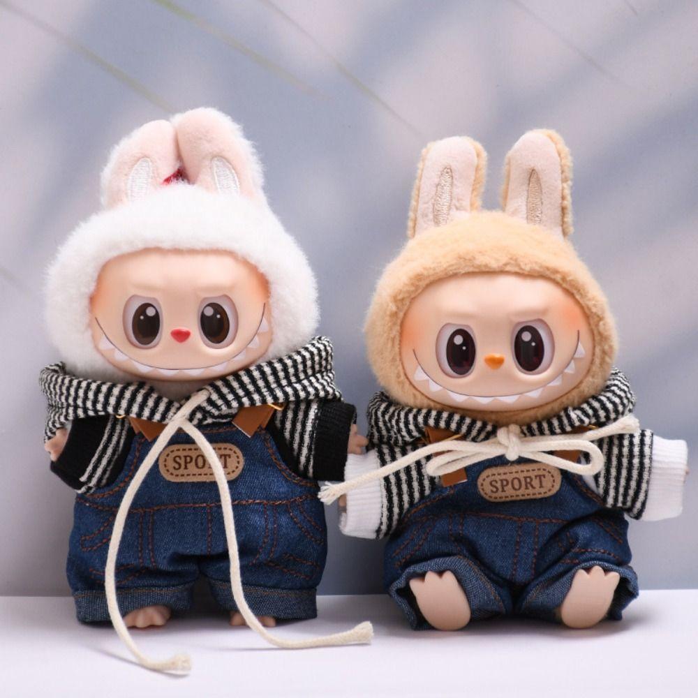 

Jean Overalls Sitting Labubu Time Cloth Handmade 17cm Plush Dolls Clothes Children Gift Style 2