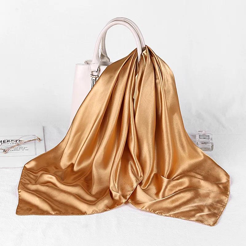 Fashion Hijab Scarves For Women Silk Satin Hair Scarf Female Solid Colors Kerchief 90*90cm Square Shawls Neck Scarfs For Ladies