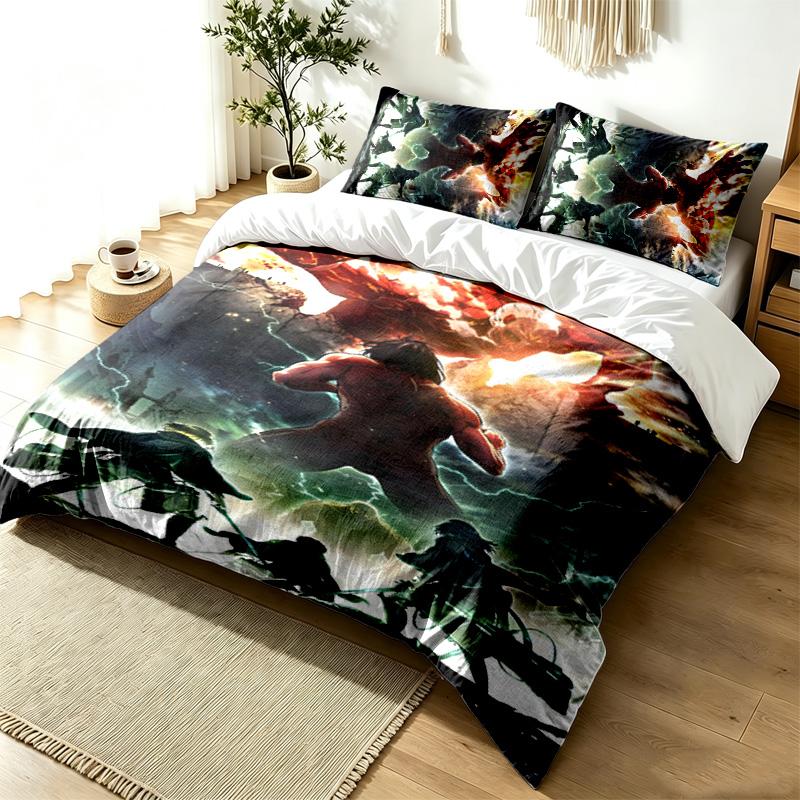 Attack on Titan 3pc Duvet Cover Set Simple Modern Bedding Set Wrinkle Resistant Soft Fabric All Season Use a perfect gift