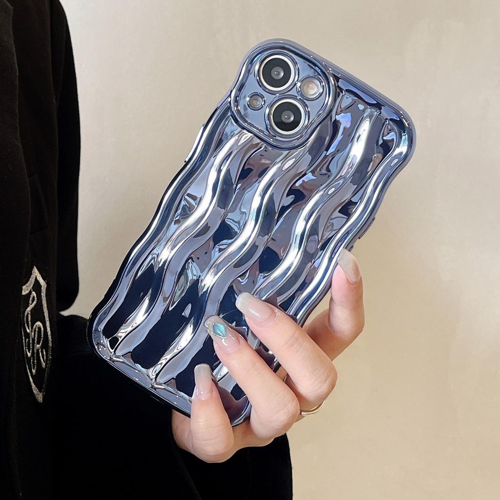 Electroplated silver water ripple is suitable for iPhone14Pro max mobile phone case Apple 16 new 14/13 niche style 15