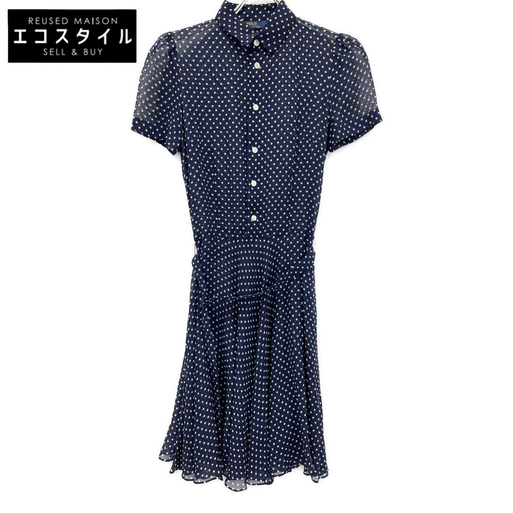 POLO RALPH LAUREN 211591110001 Navy Dot Silk 100% Short Sleeve Dress dress 2 NavyUsed