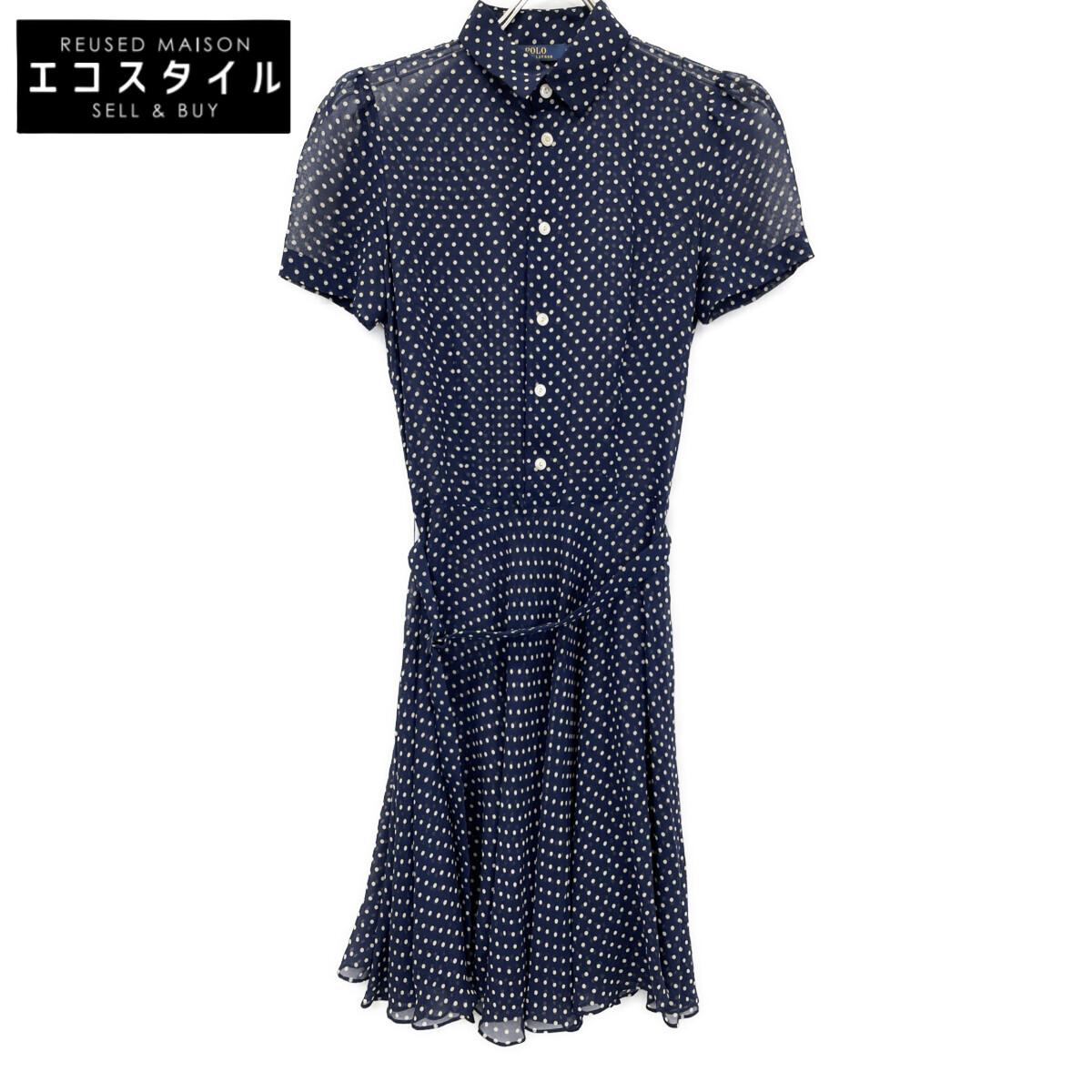 

POLO RALPH LAUREN 211591110001 Navy Dot Silk 100% Short Sleeve Dress dress 2 NavyUsed