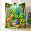 Cute Dinosaur Forest Toy Print Blanket Bedroom Blanket for Livingroom Couch Lunch Break Soft Throw for Friend's Festival Gift