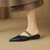 Women's Shallow Mouth Solid Color Pointed Toe Metal Decoration Design Casual Loafers Outdoor Fashion Mid-Heel Sandals