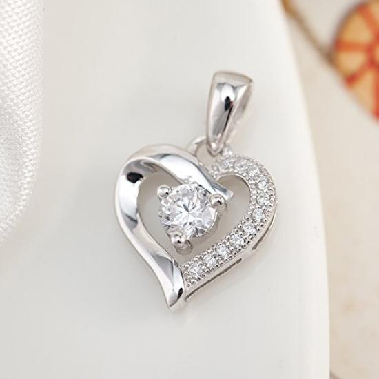 Ashley Jewelry Necklace, Sterling Silver 925, Heart Pendant, Cubic Zirconia, Women's, Party, Popular