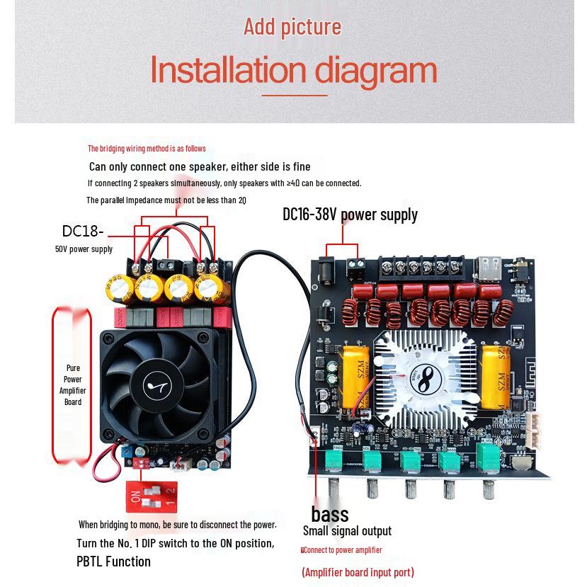 KRK-AS21 Bluetooth Amp Module with TPA3255 Chip, Treble & Bass Adjustment, 220Wx2+350W Subwoofer