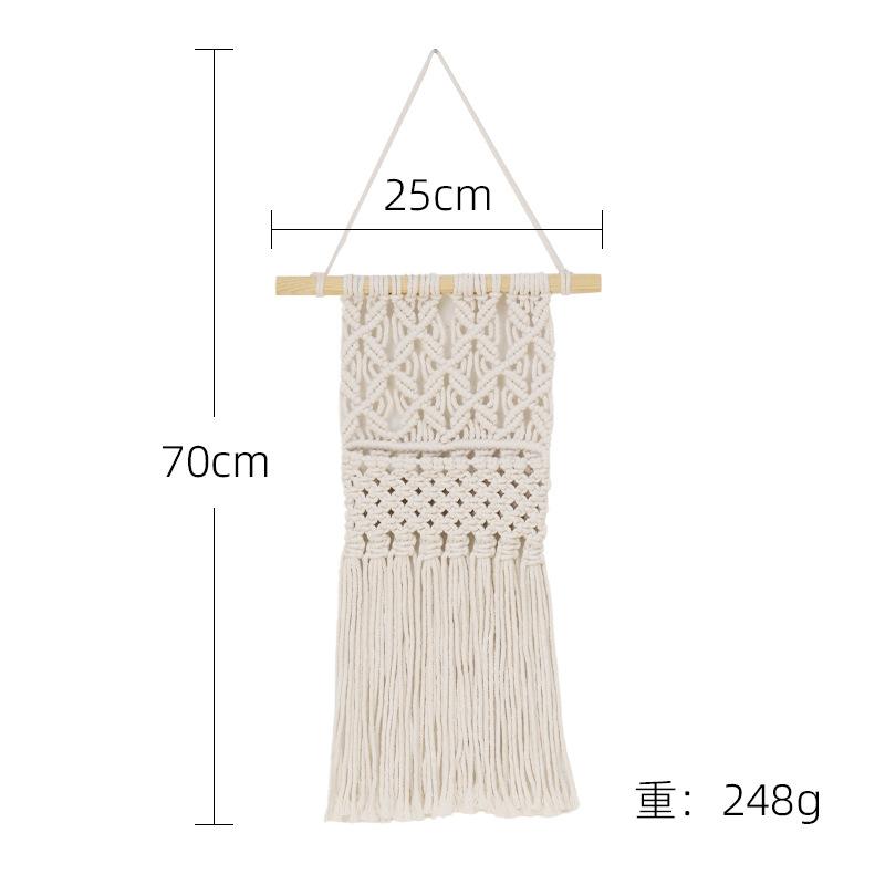 Hand Woven Storage Net Pocket Tapestry Nordic Wall Hanging Boho Cotton Rope Weaving Storage Wall Tapestry