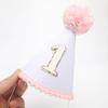 HGFC First Birthday Hat for Baby Girls - Glitter Hat with Pink Pom Topper, Cake Smash Photo Prop for 1st Birthday