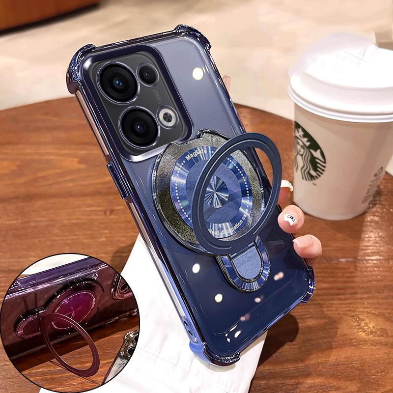 Shockproof Plating Magnetic Bracket Magsafe Case on For OPPO Reno 14 14F13 12 11 Reno14 Reno13 F Pro 13F 12F 11F Silicone Cover