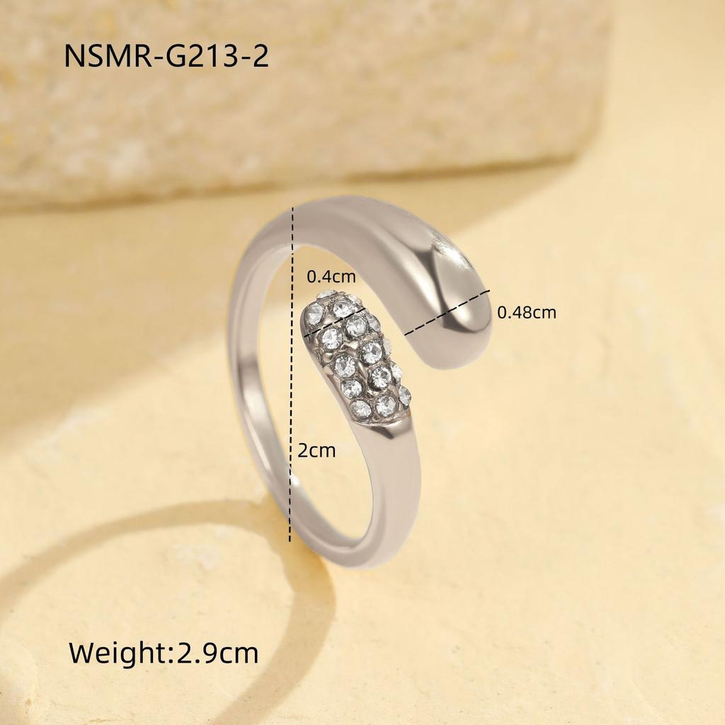 European and American ins fashionable and simple zircon titanium steel ring plated with K gold water drop love open ring hand jewelry